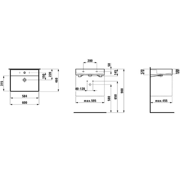 Laufen Kartell Раковина 600х460х120мм с 1 отв. под смеситель, с покр. LLC, цвет: белый