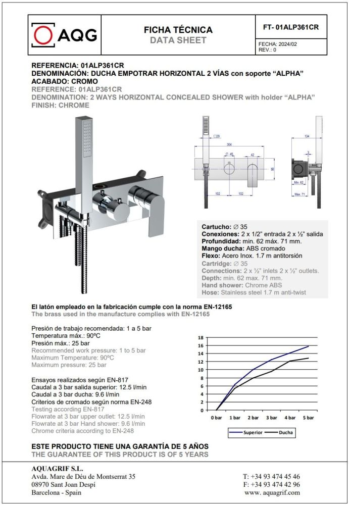 AQG Alpha, душевой комплект EC238 на 2-3 потребителя, с настенным кронштейном, цвет хром, артикул 19ALPEC23802