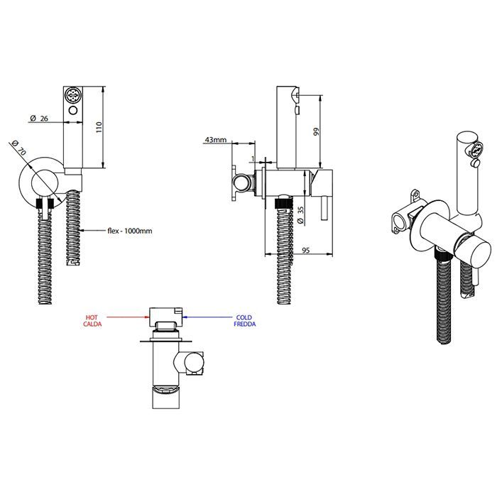 BONGIO ON Гигиенический душ в комплекте с однорычажным смесителем, шланг 1200 мм., внешняя часть, цвет матированное золото, артикул 32916OPEU