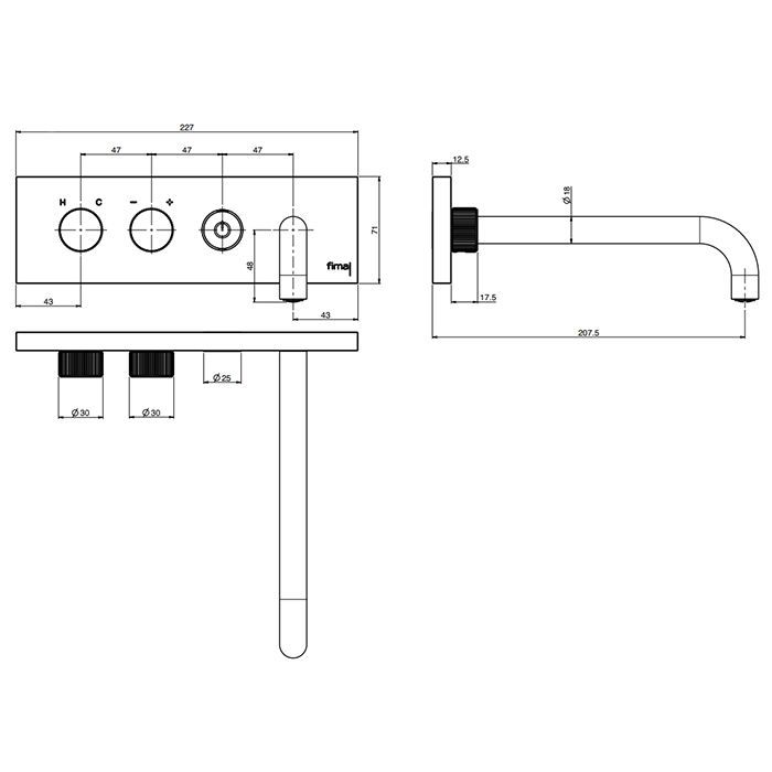 Fima Carlo Frattini Switch ON Смеситель для раковины, встраиваемый, излив: 20.7см., c кнопкой on/off, цвет: золото, артикул F5951LX5/180OR