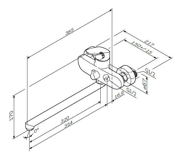 F8090016 Like, смеситель д/ванны/душа, излив 350 мм, хром, шт F8090016 Like, смеситель д/ванны/душа, излив 350 мм, хром, шт
