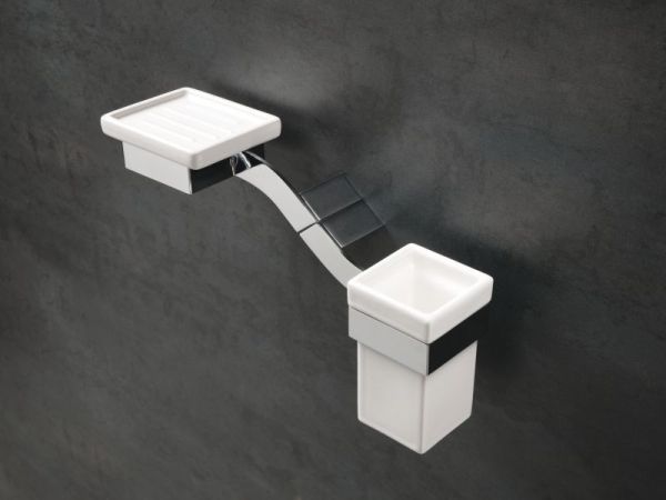 Stil Haus Fluid, настенные керамические мыльница + стакан, цвет хром - белая керамика