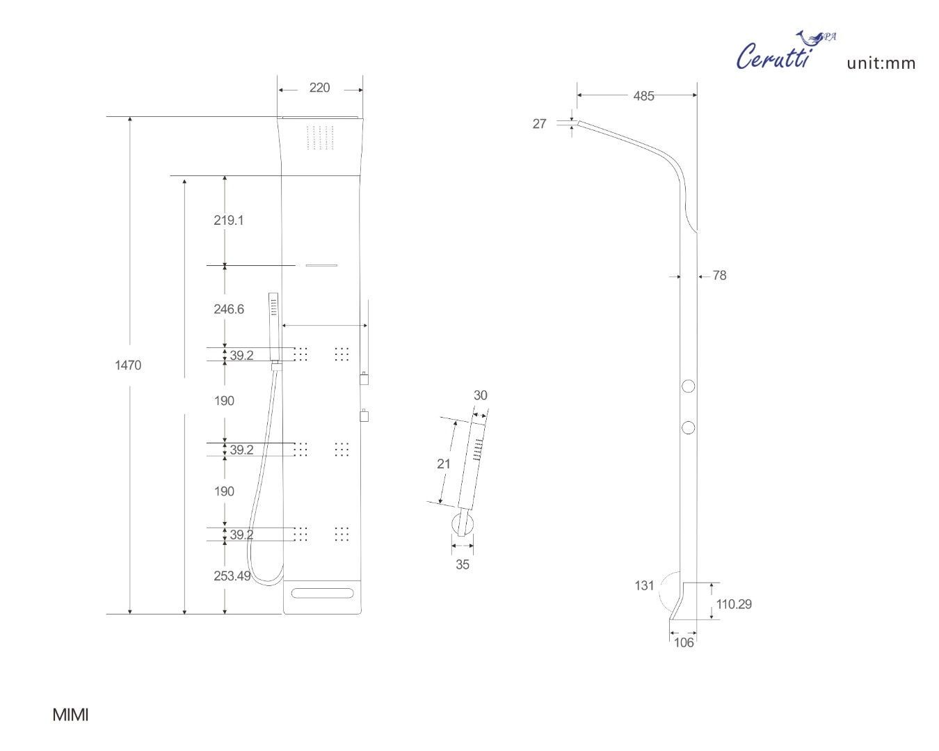Панель MIMI B душевая Cerutti SPA CT9327 Панель MIMI B душевая Cerutti SPA CT9327