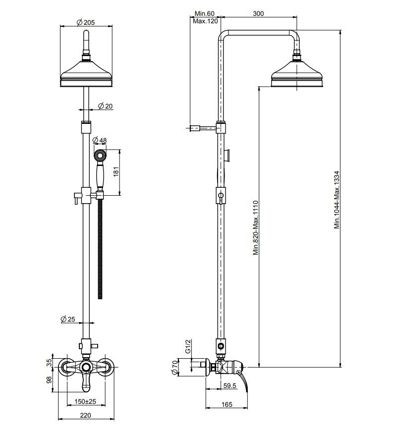 FIMA|Carlo Frattini Lamp Смеситель для душа внешнего монтажа, с душевой стойкой, верхним душем Ø 200 мм. и душевым комплектом, цвет хром