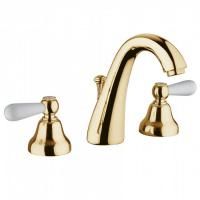 Bongio Oxford Lux Смеситель для раковины на 3 отв, цвет золото/ручки белый фарфор
