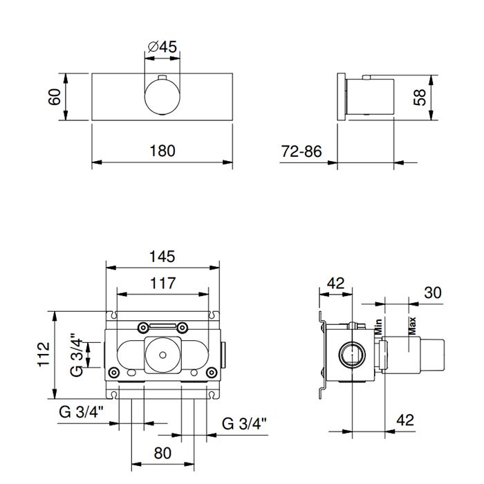 FANTINI MILANO Смеситель для душа встраиваемый, термостатический, внешняя часть, отделка Матовая натуральная сталь