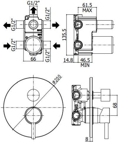 Смеситель для ванны Paffoni Stick SK018CR хром (с внутренней частью)