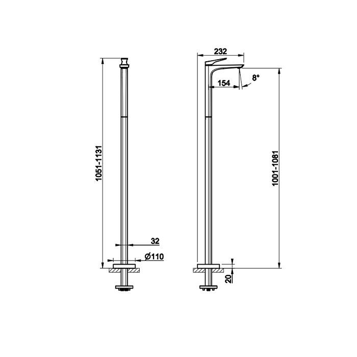 GESSI  VENTAGLIO Внешняя часть напольного смесителя для раковины, цвет: хром