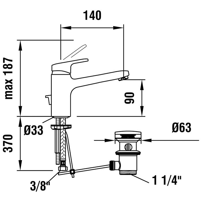 Смеситель для раковины, Laufen, Citypro, тип открывания воды-однорычажный, тип регулирования воды-керамический картридж, монтаж-на раковину/столешницу, отверстия для монтажа-1, вынос излива, мм-140, донный клапан-есть, цвет-хром