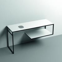 KERASAN LOUISE Структура металлическая подвесная 140х74 см, нерж сталь, с полкой, с отв под раковину, с полотенцедерж,цвет белый матовый