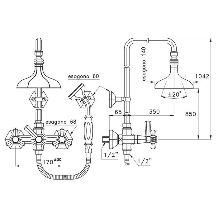 Stella Eccelsa Душевой комплект 3284/33: смеситель, верхний+ручной душ, цвет: золото 24К