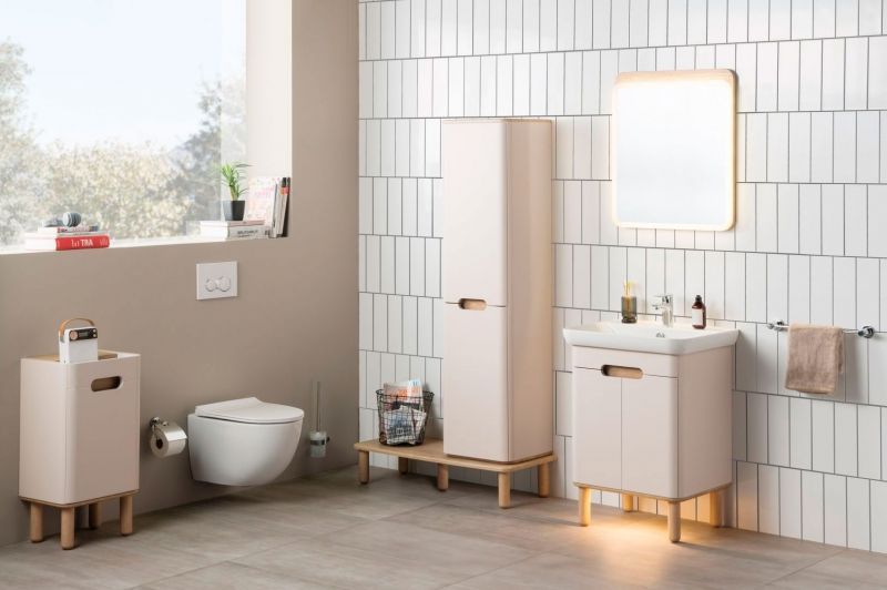 Пенал Sentо, с корзиной для белья, 40 см, цвет матовый белый, левосторонний  (ножки 61069 заказываются отдельно)