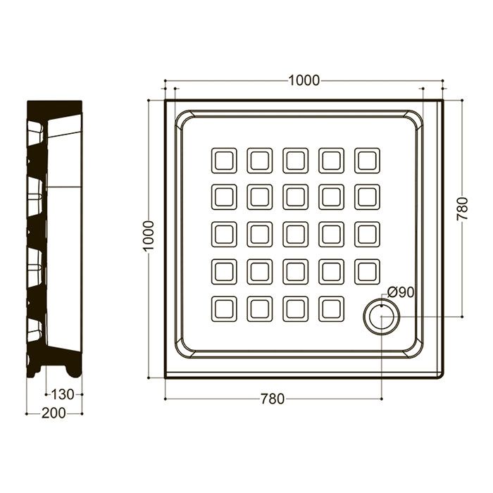 KERASAN Retro поддон угловой квадратный 100х100см, диаметр слива 90, цвет белый