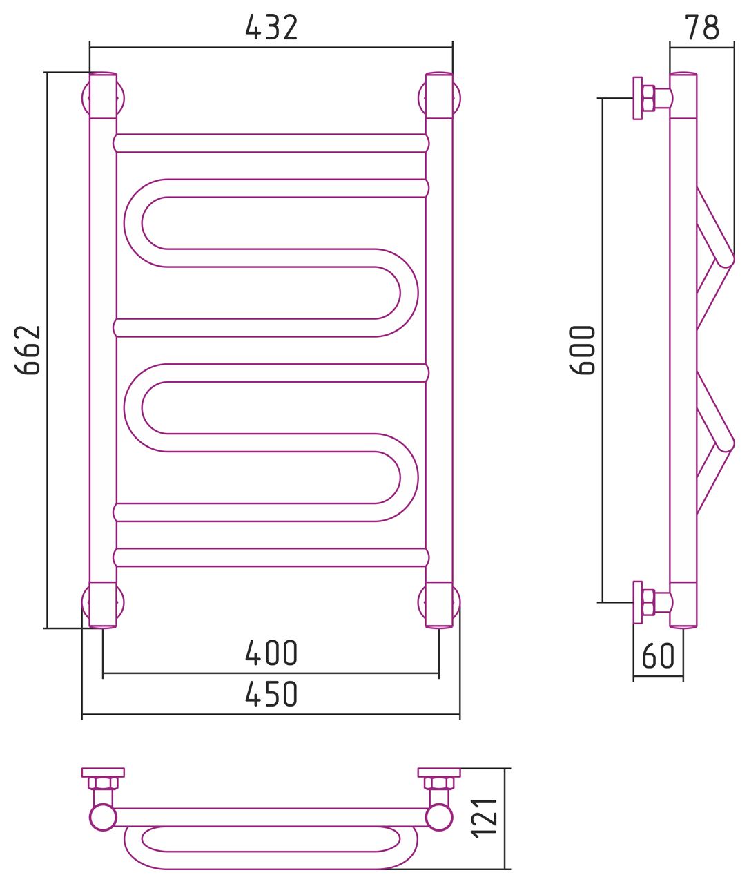 Полотенцесушитель водяной "ЭЛЕГИЯ+" 600х400 (Матовый белый) Полотенцесушитель водяной "ЭЛЕГИЯ+" 600х400 (Матовый белый)