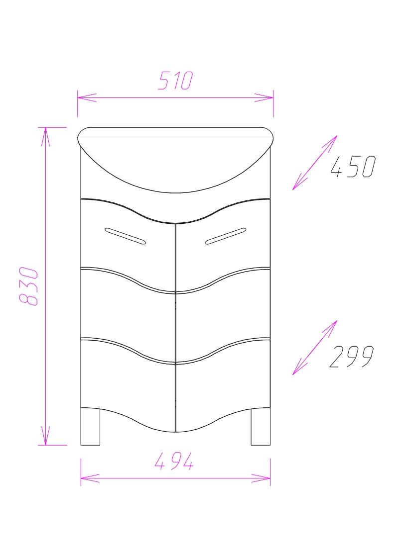 Тумба Onika Лайн 50 напольная, белая (ум. Уют 50)