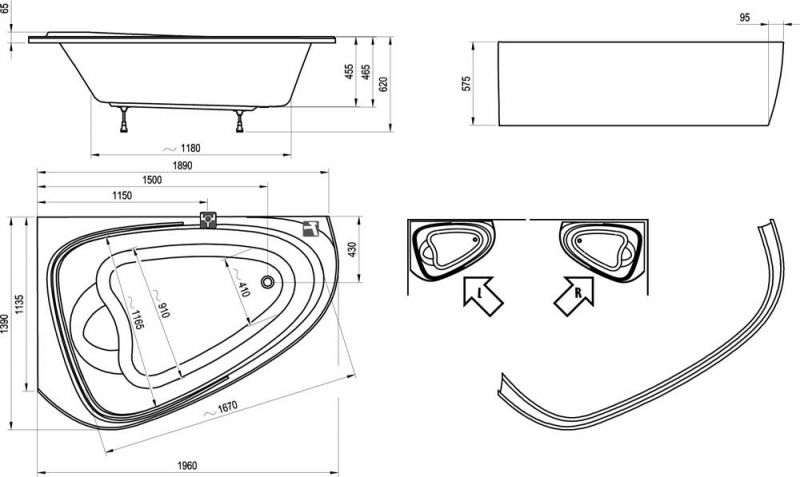 Акриловая ванна Ravak LoveStory II 196x114 180 L