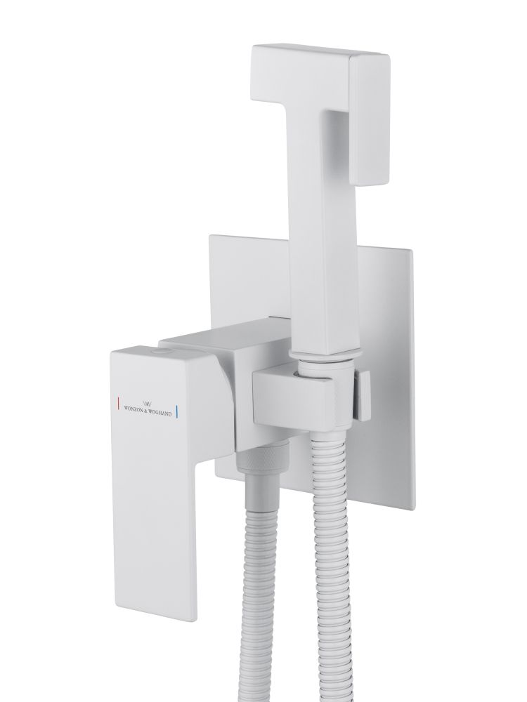 Смеситель с гигиеническим душем встраиваемый WONZON & WOGHAND CUBE, Белый матовый (WW-88829016-MW)