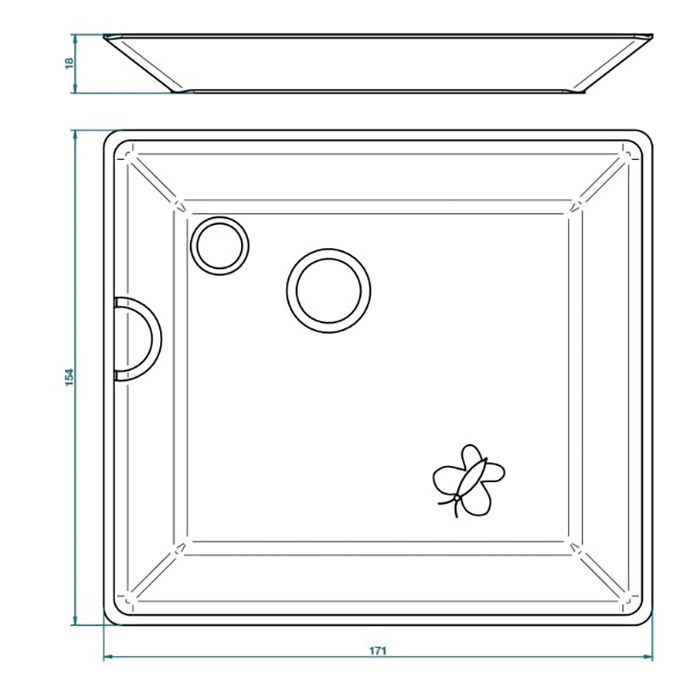 THG CAPUCINE VERT DECOR PLATINE Поднос керамический 171х154 мм., настольный, middle size, декор платина/зеленый, цвет белый