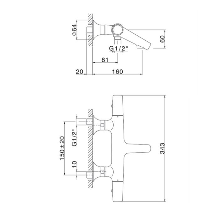 CISAL Vita  Термостатический смеситель для ванны, цвет хром