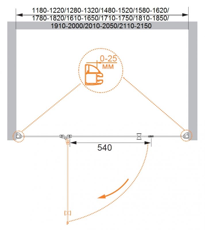 Душевая дверь в нишу Cezares Verona B-13 120 VERONA-W-B-13-30+60/30-C-Cr профиль Хром стекло прозрачное