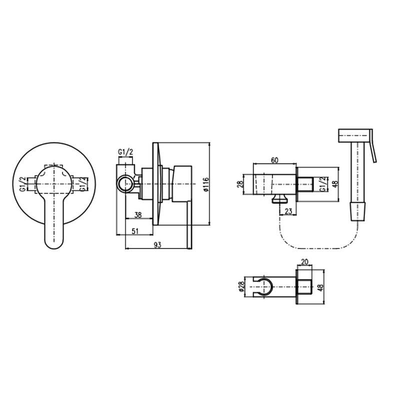 Гигиенический душ со смесителем Rav Slezak Zambezi ZA042, хром