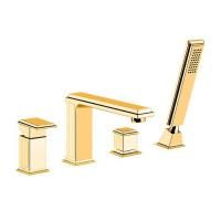 Gessi Eleganza Смеситель для ванны на 4 отверстия, с переключателем, изливом и ручным душем, цвет: золото