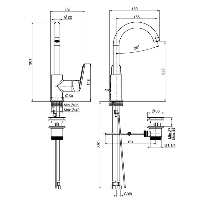 Fima Carlo Frattini Spot Смеситель для раковины, на 1 отв., с донным клапано, цвет: чёрный матовый