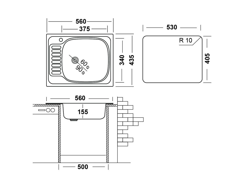 Кухонная мойка UKINOX Классика CLM560.435 ---5K 1R, 43,5*56, артикул CLM560.435 ---5K 1R