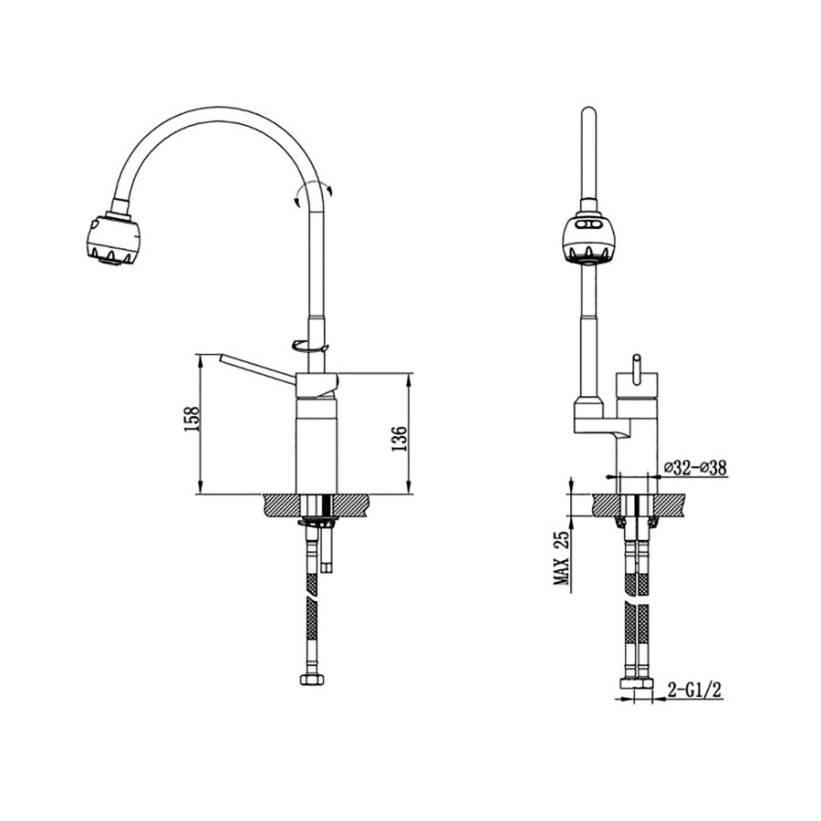 Смеситель для кухни с гибким изливом Timo Saona 2308F chrome