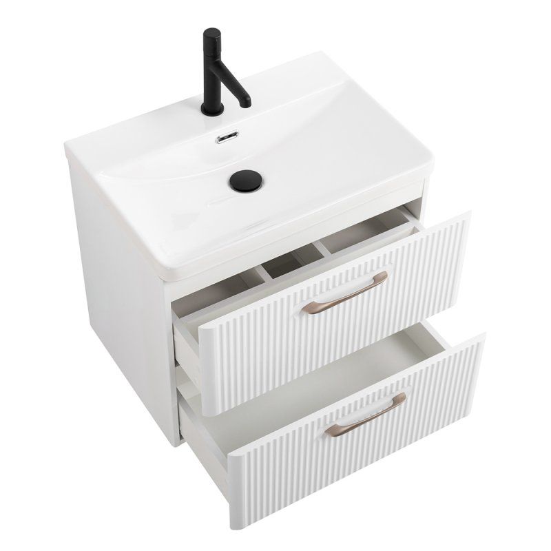 DUE База под раковину подвесная с двумя выкатными ящиками, Bianco Lucido, 606x423x500, DUE-600-2C-SO-BL-P, артикул DUE-600-2C-SO-BL-P