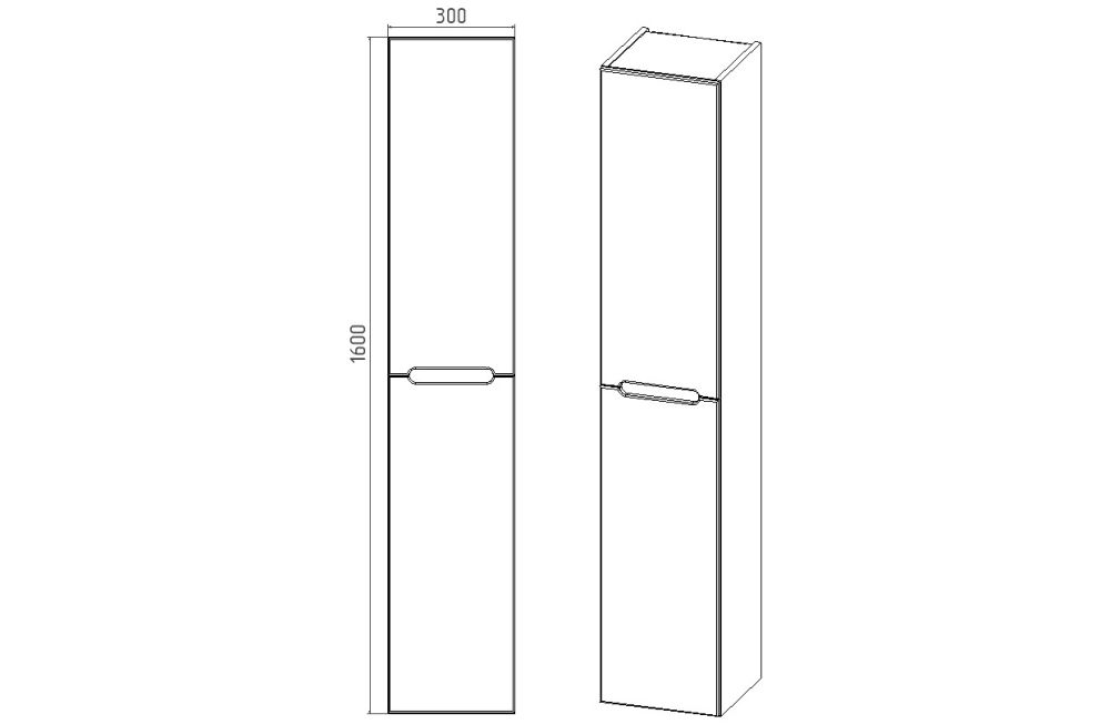 Пенал VIANT "Марсель" подвесной правый/левый графит 300х300х1600 (VMAR300G-PEN), артикул VMAR300G-PEN