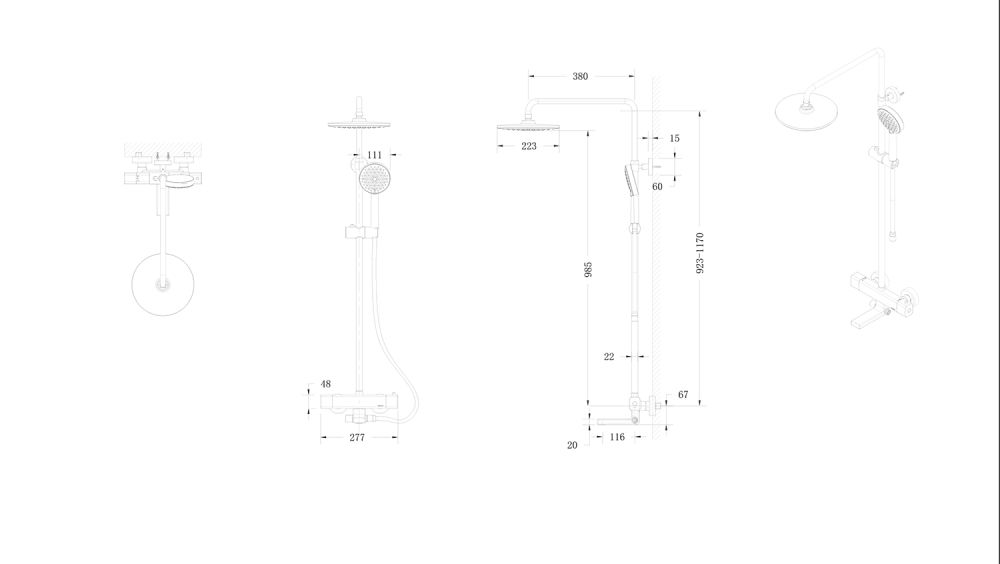 Душевая система с термостатом Bravat Arc F699153BW-A2, черный