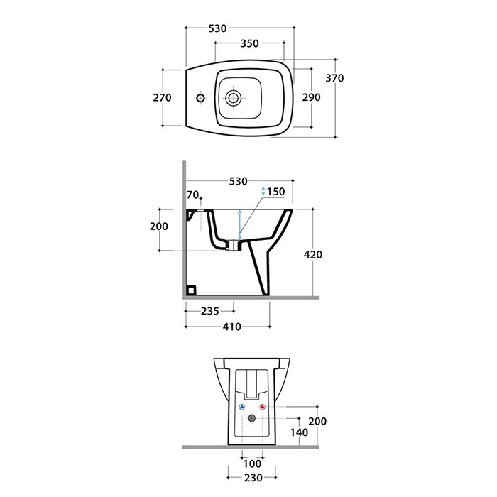 GLOBO Daily Биде напольное пристенное 53*37*h42см, с 1 отв. под смеситель, с креплением, цвет белый