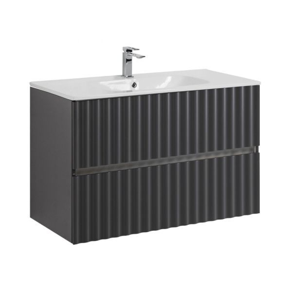 ELEGANT База под раковину подвесная с двумя выкатными ящиками, с LED подсветкой ручек. Серый матовый, 870x469x550 AM-ELEGANT-900-2C-SO-GM-LED