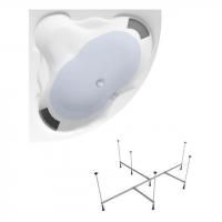 Комплект 3 в 1 Lavinia Boho Elegant S1-3705014P, акриловая ванна 140x140 см, усиленный металлический каркас с монтажным набором, мягкий силиконовый подголовник 2 штуки