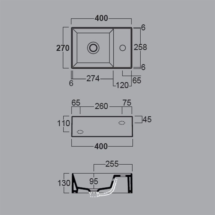 SIMAS AGILE Раковина подвесная 40х27 см, правая , с 1 отв под смеситель,цвет белый