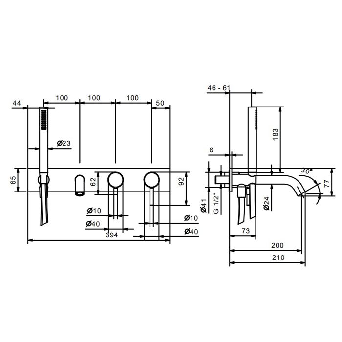 Fantini Nostromo Смеситель для ванны, встраиваемый, с ручн душем, излив 200мм, (наружняя часть), цвет: нержавеющая сталь