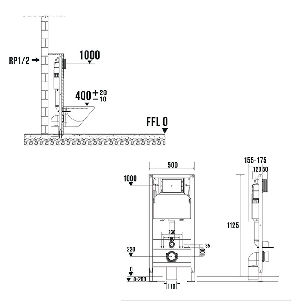 Система инсталляции для подвесного унитаза  4 в 1 Terminus, с клавишей, артикул 31i50х112R
