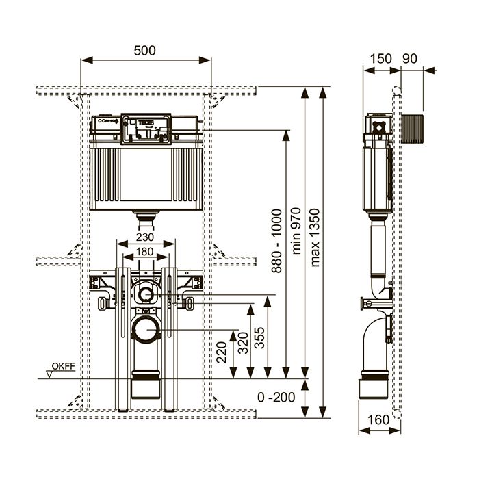 Модуль для уст. унитаза в стальной профиль TECEprofil