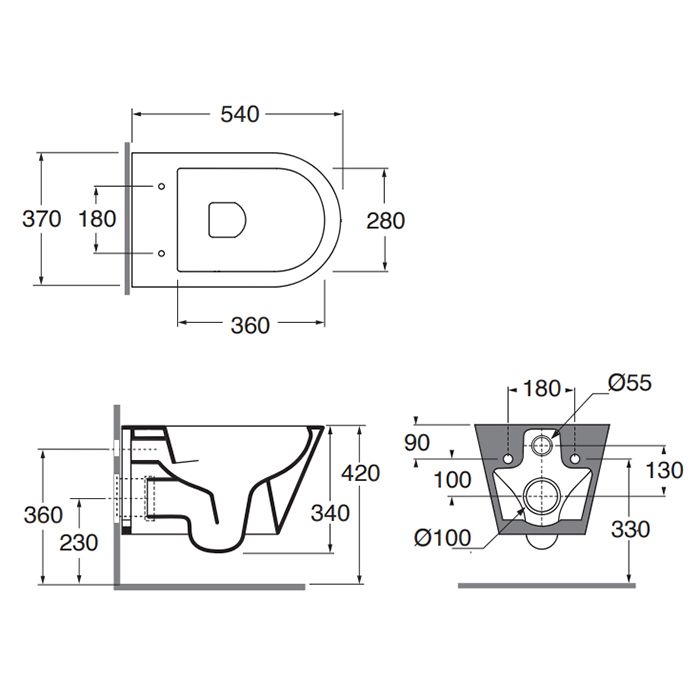 AZZURRA FORMA Унитаз подвесной 540х370х340 мм., безободковый, в комплекте с креплением, цвет Cenere