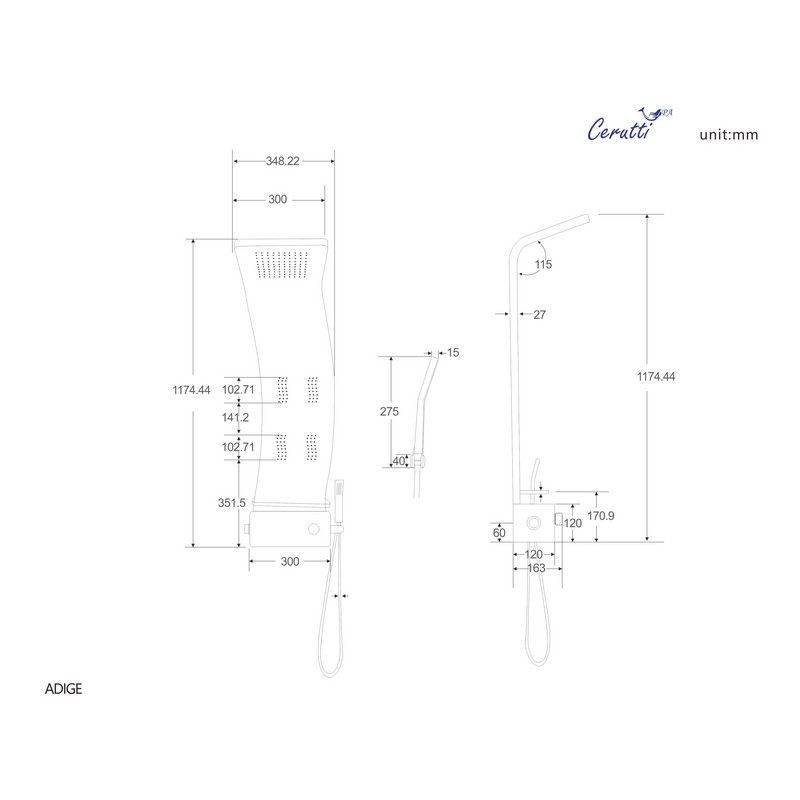 Панель ADIGE B душевая Cerutti SPA CT8980 Панель ADIGE B душевая Cerutti SPA CT8980