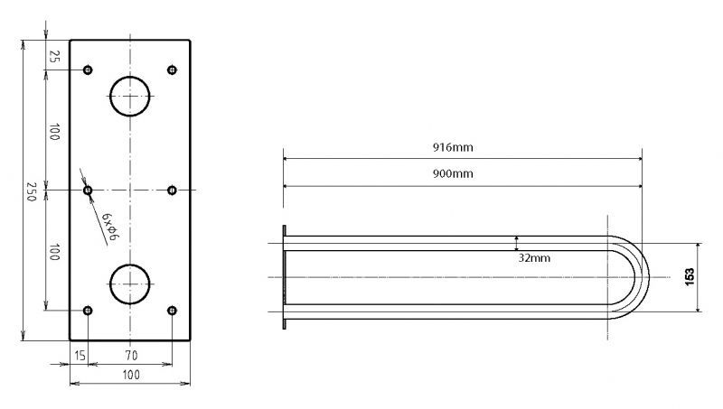 HELP Опорный U-образный поручень - 900 mm, глянец