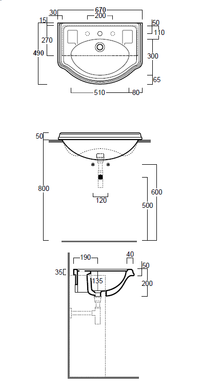 SIMAS Arcade Раковина полувстроенная 67x49см с 3 отв. под смеситель (2 отв. выбиты вручную), цвет белый