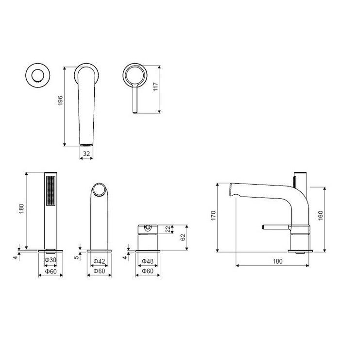 Смеситель на борт ванны EXCELLENT Pi AREX.1233GL (золото)