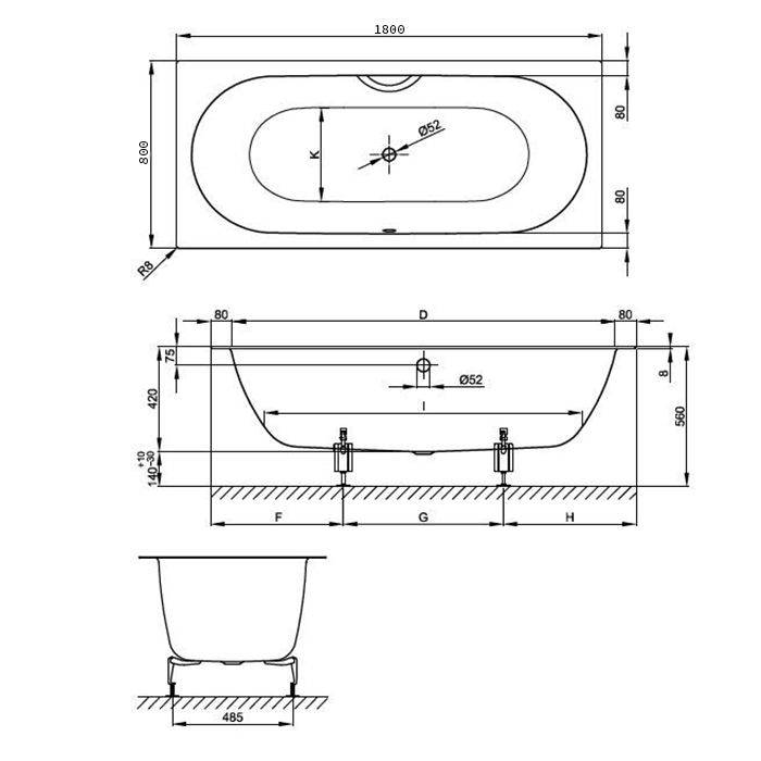 Опора для ванны, Bette, универсальная, комплект-2 штуки, артикул B23-1500