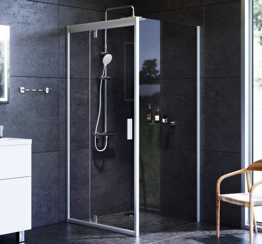 W90G-404-090MT Душевое ограждение Gem Sqare Pivot 90x90 стекло прозрачное, профиль матовый хром, без