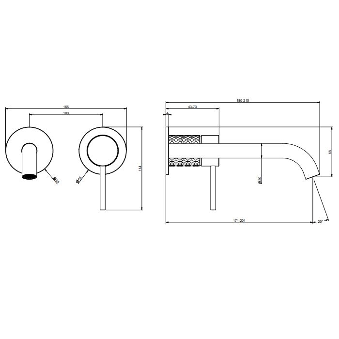 GESSI 316 Встраиваемый смеситель для раковины с изливом 200-170мм (внешняя часть), цвет: Black XL