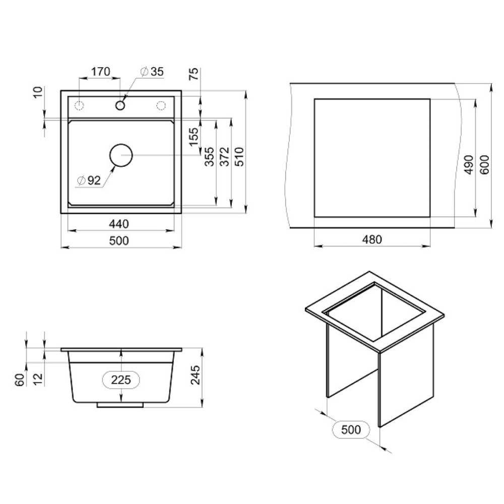Кухонная мойка GRANULA кварц (5002i, ШВАРЦ), артикул 5002i, ШВАРЦ