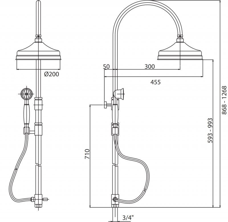Душевая стойка с ручным и верхним душем CEZARES VINTAGE-CAI