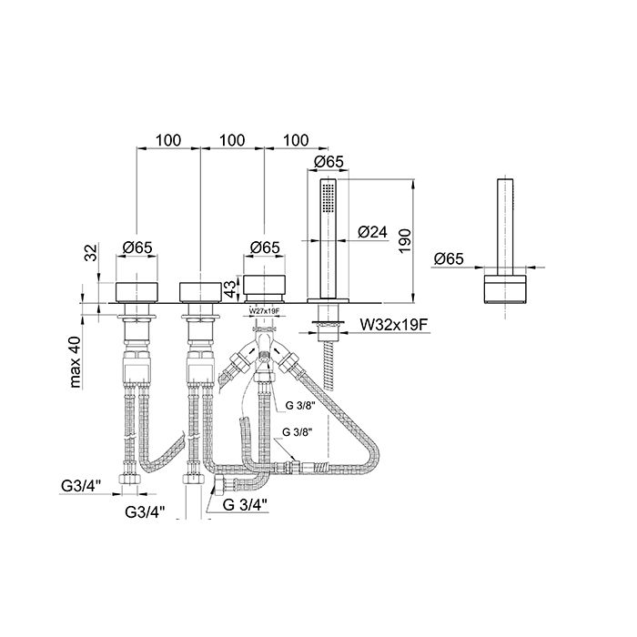Fantini AF/21 Смеситель на борт ванны, 4 отв., без излива, цвет: хром